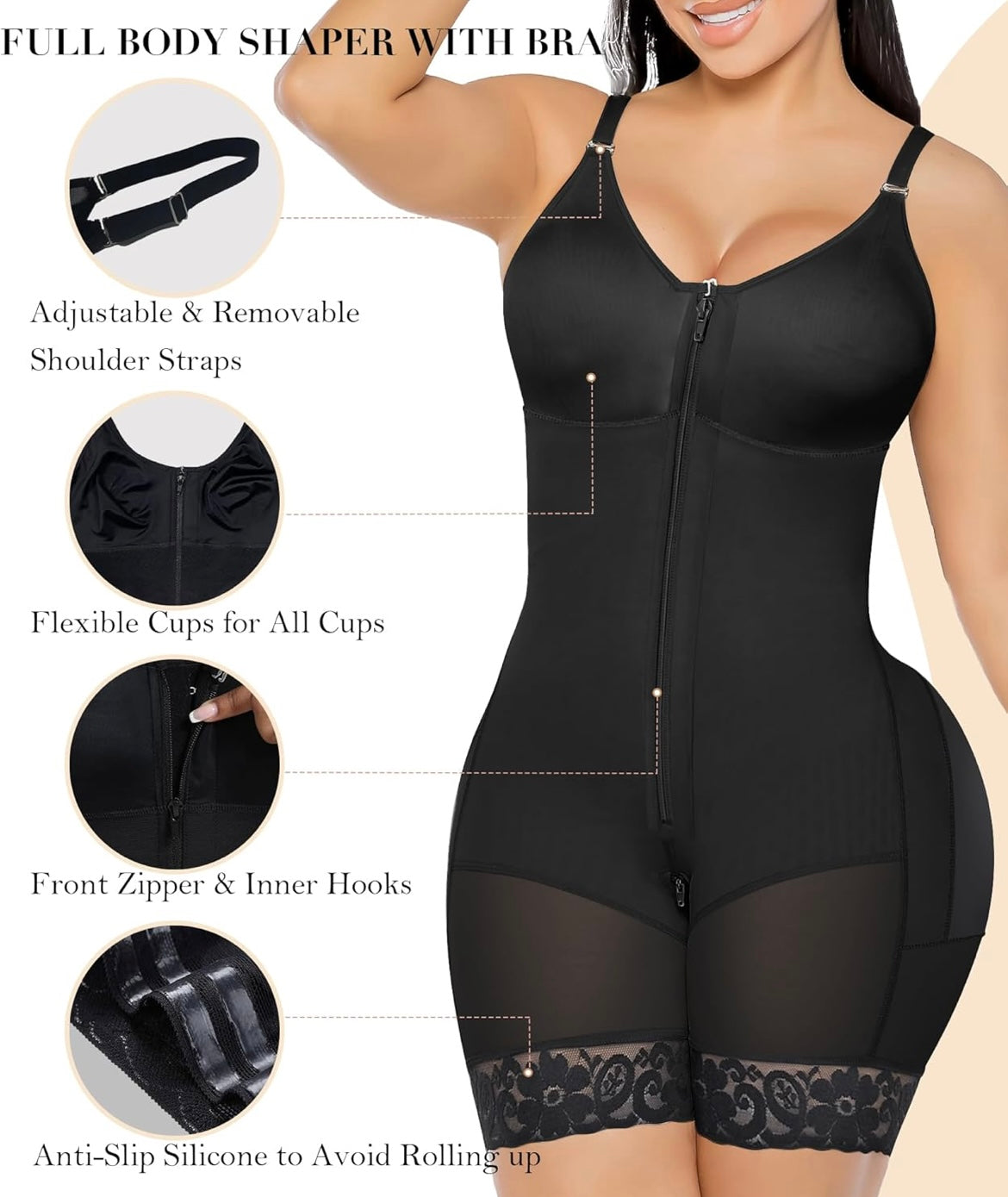 Tummy Control Butt Lifter Shapewear - Zipper Crotch Fajas