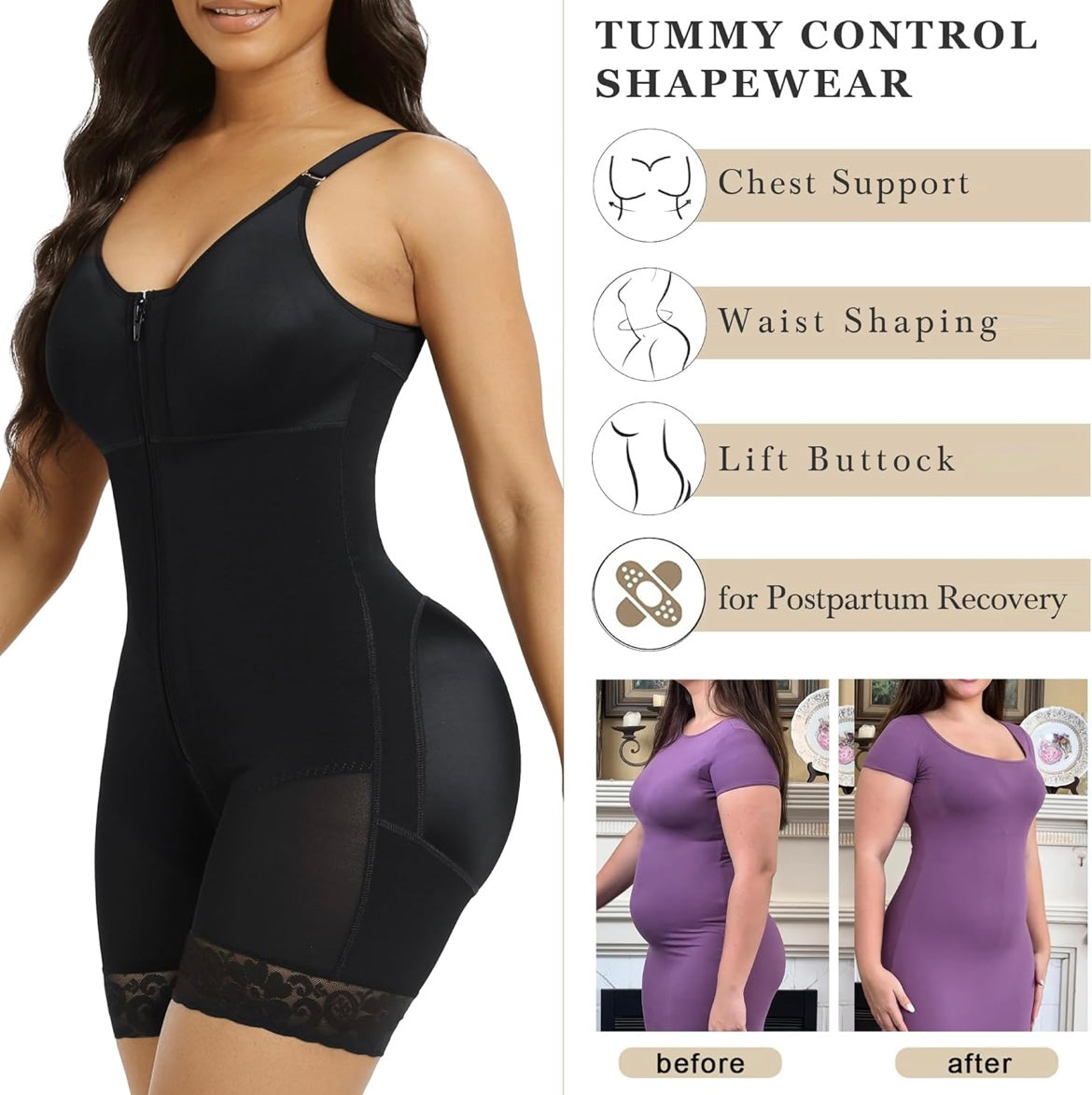 Tummy Control Butt Lifter Shapewear - Zipper Crotch Fajas